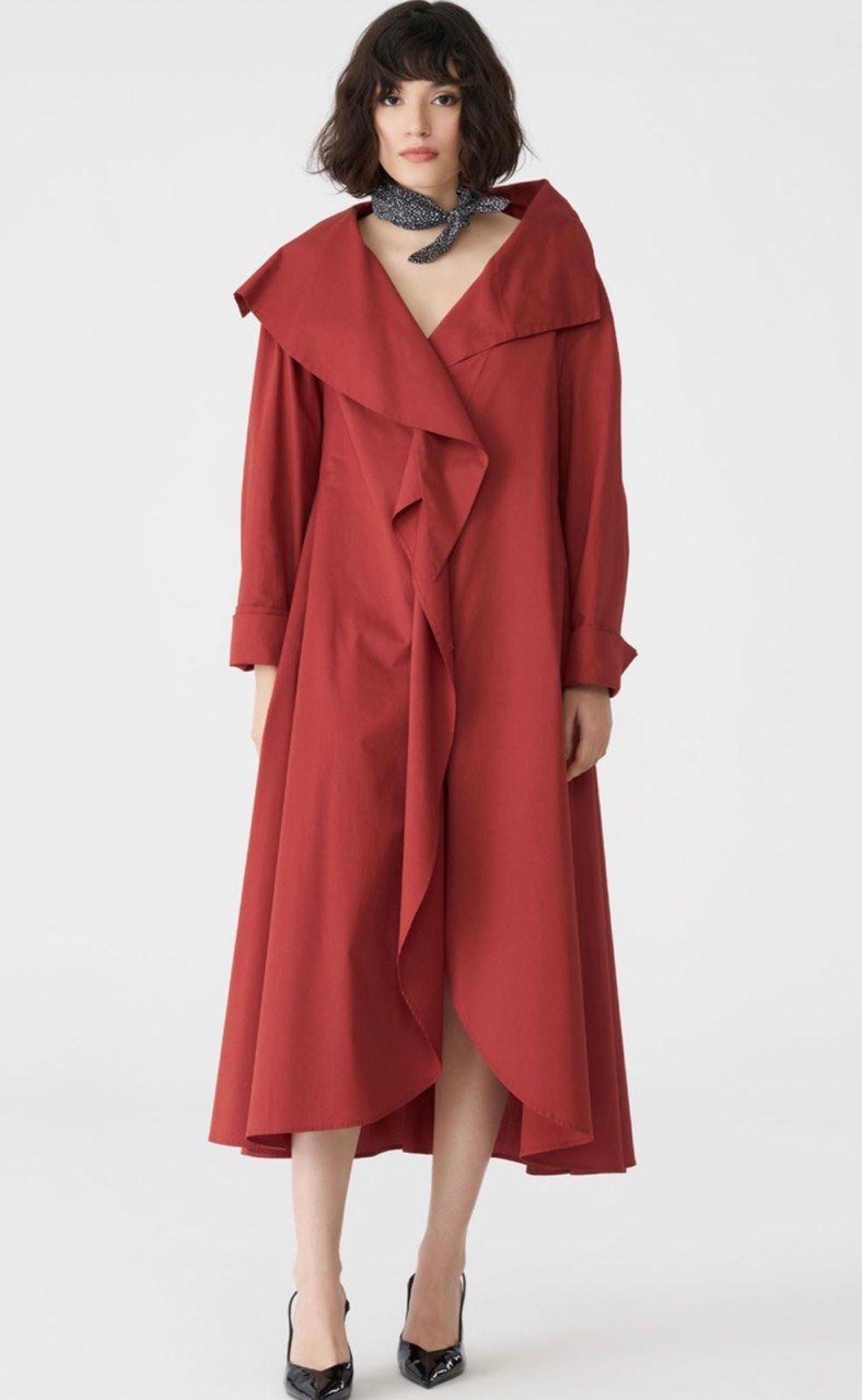 Terracotta Red Draped Midi Coat