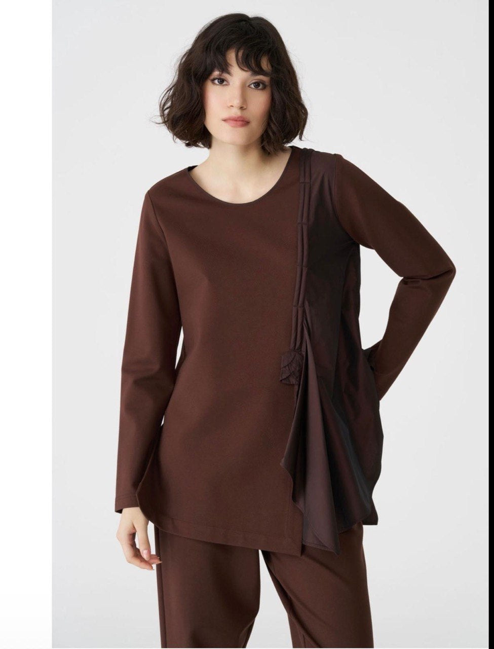 Chocolate Brown Asymmetric Draped Tunic