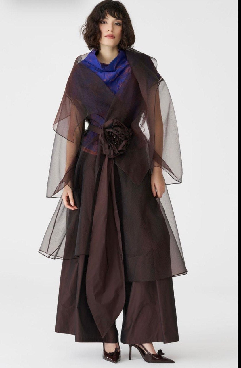 Chocolate Brown Sheer Organza Wrap Cape