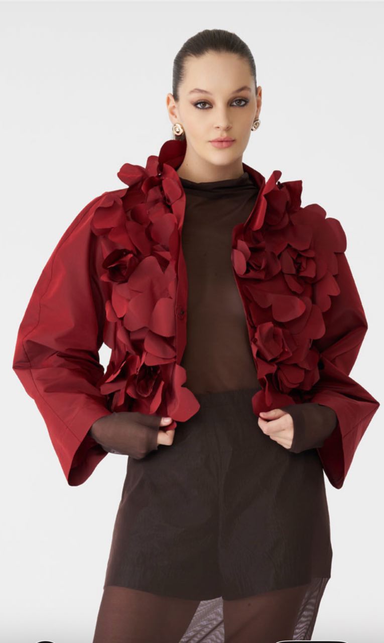 Burgundy 3D Floral Statement Jacket