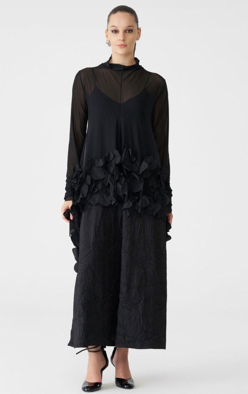 Black Sheer Floral Appliqué Top