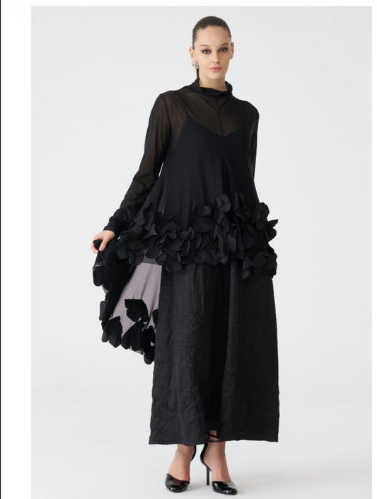 Black Sheer Floral Appliqué Top