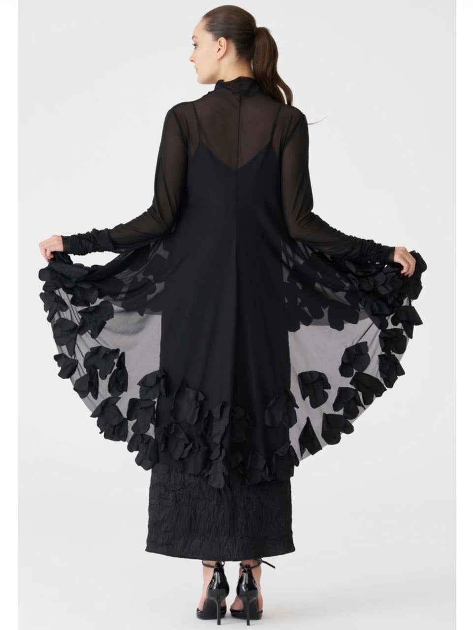 Black Sheer Floral Appliqué Top