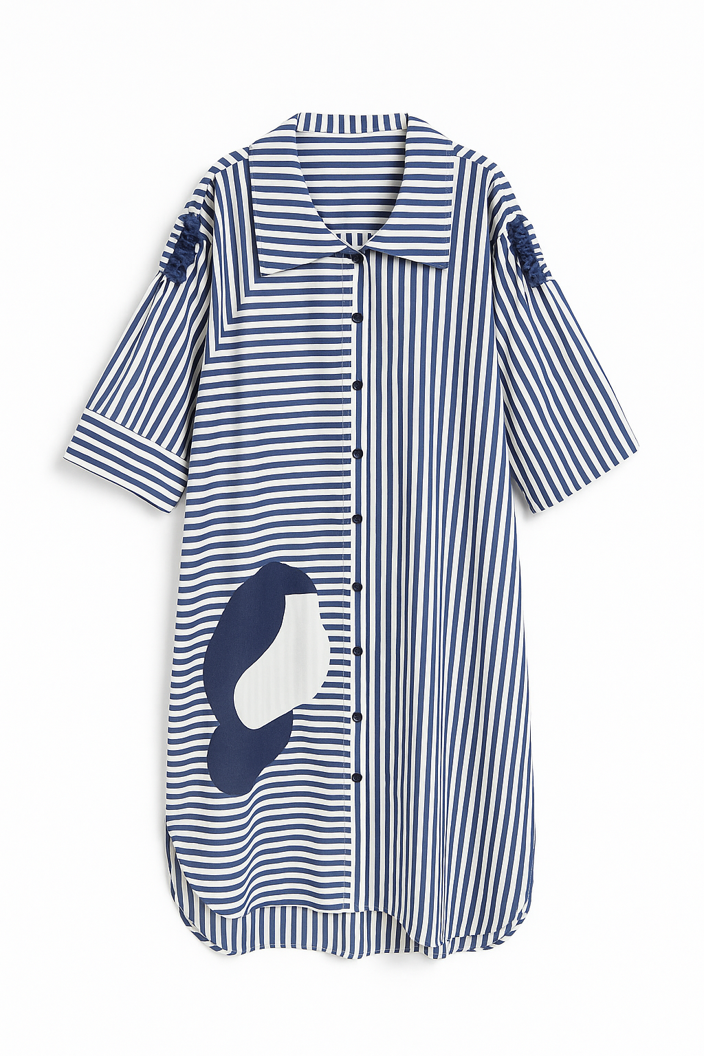 BZ 2991 Patchwork Striped Cotton Shirt Dress
