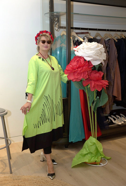BZ2035  Neon Green Cotton Midi Dress