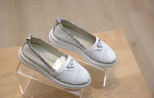 Bassaran White Leather Perforated Loafers