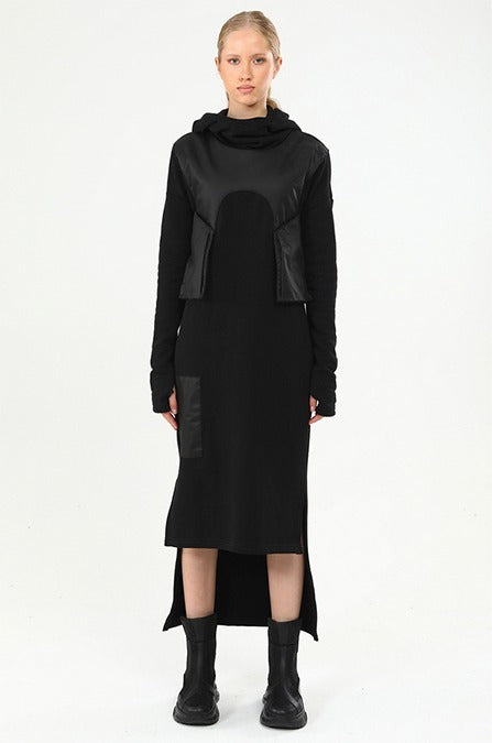 Junus Coban Black Hooded Asymmetrical Dress