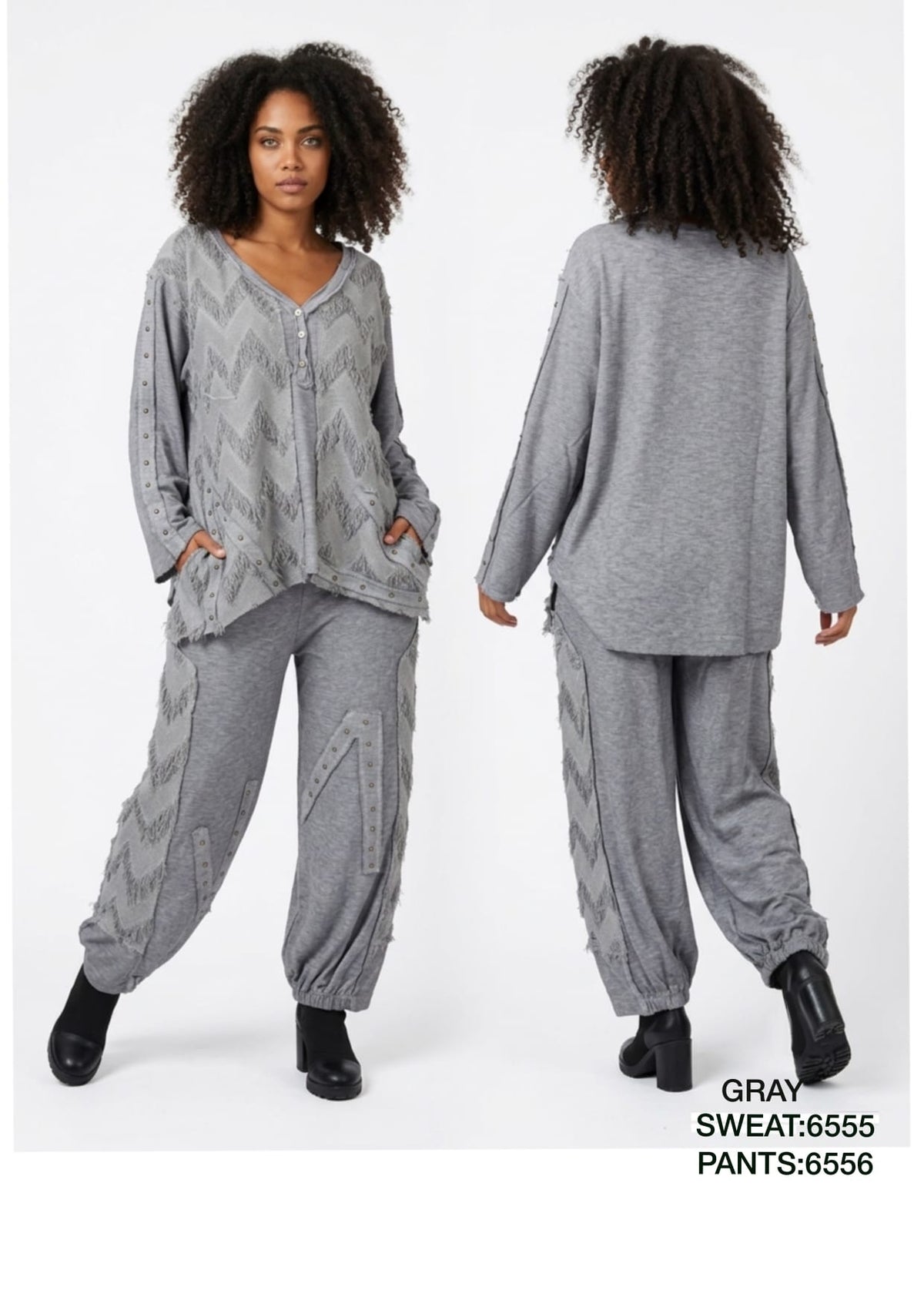 Women’s Boho Fringe Two-Piece Lounge Set | V-Neck Top & Joggers