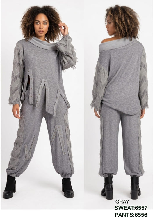 Women’s Fringe Detail Cowl Neck Two-Piece Lounge Set