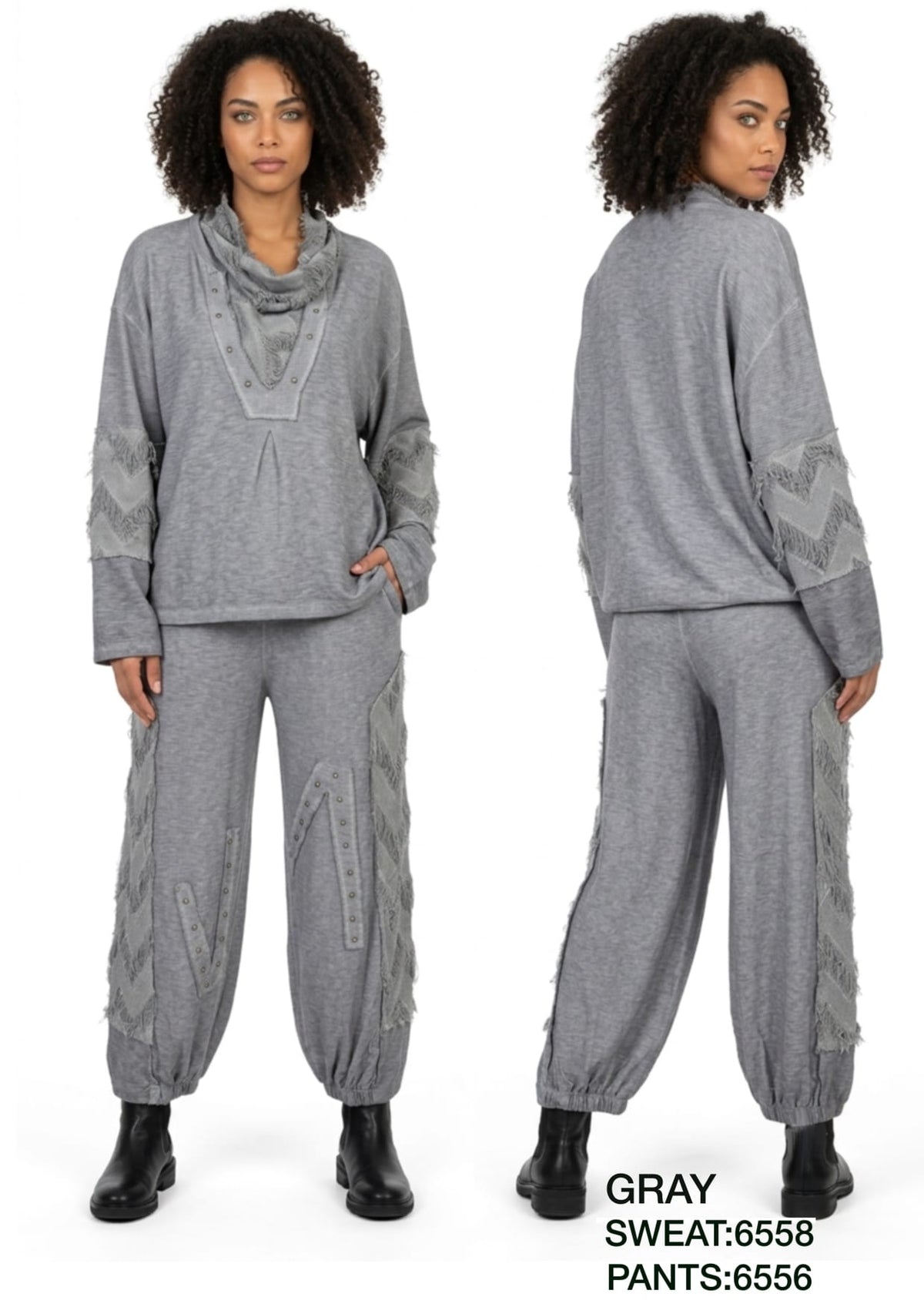 Women’s Fringe Detail Cowl Neck Two-Piece Lounge Set