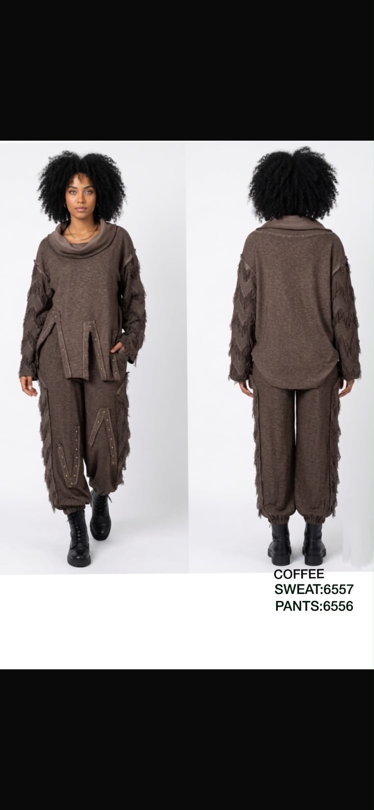 Women’s Fringe Detail Cowl Neck Two-Piece Lounge Set