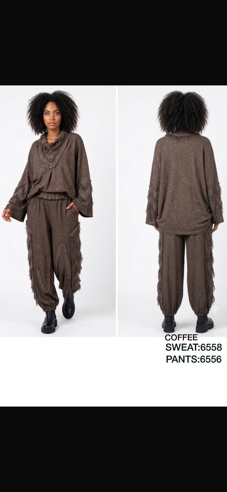 Women’s Fringe Detail Cowl Neck Two-Piece Lounge Set