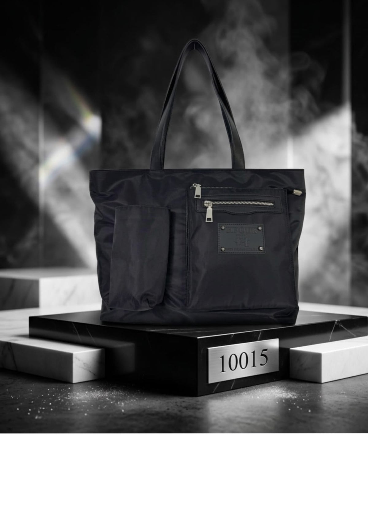 Black Utility Tote Bag with Multi-Pocket Design