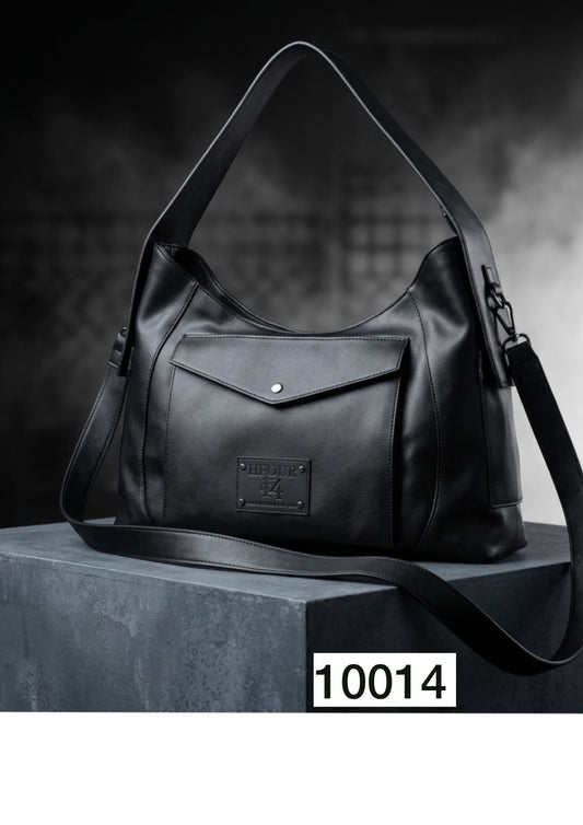 Black Structured Hobo Shoulder Bag with Detachable Crossbody Strap