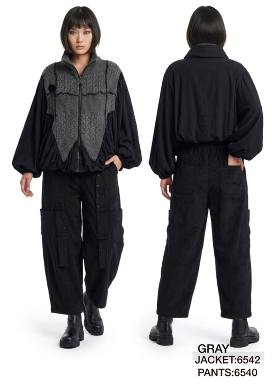 Textured Panel Balloon-Sleeve Jacket & Utility Pant Set – Style