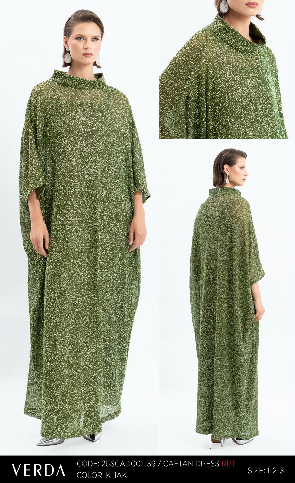 Verda Khaki Printed Kaftan Dress