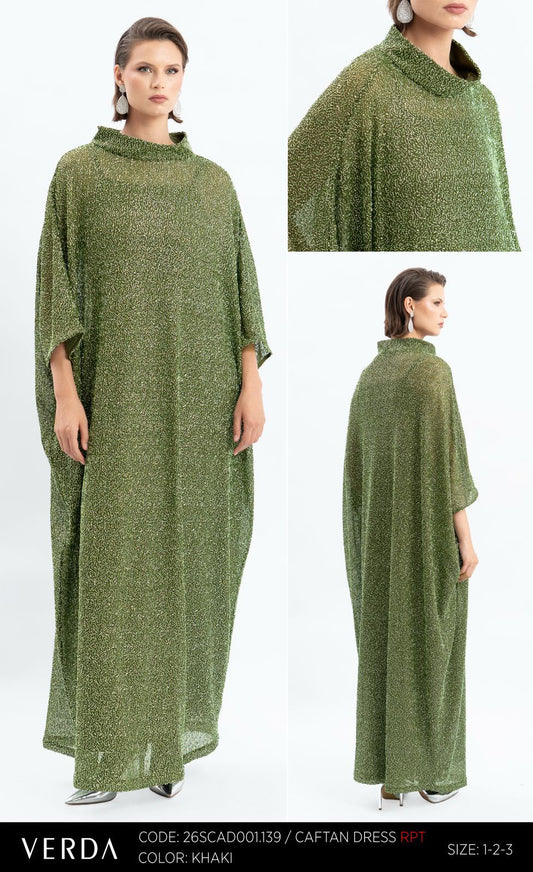 Verda Khaki Printed Kaftan Dress