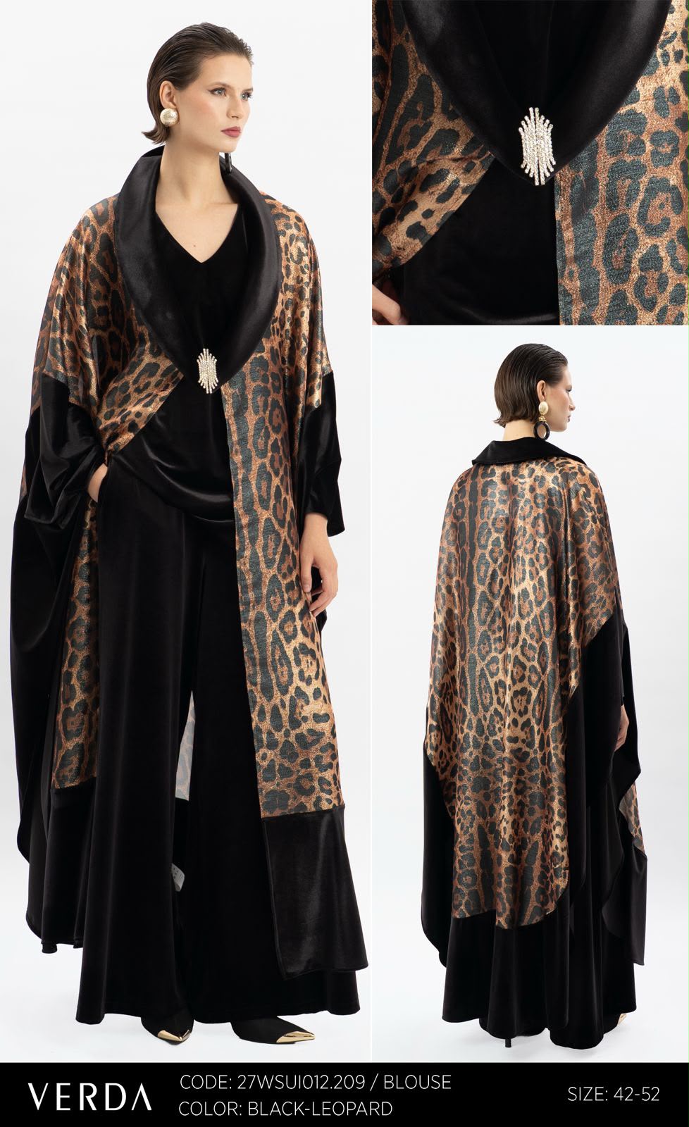 Verda Black Leopard Print Satin Blouse
