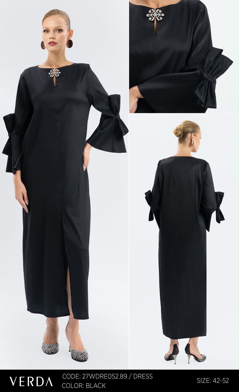 Black Bow Sleeve Midi Dress for Women