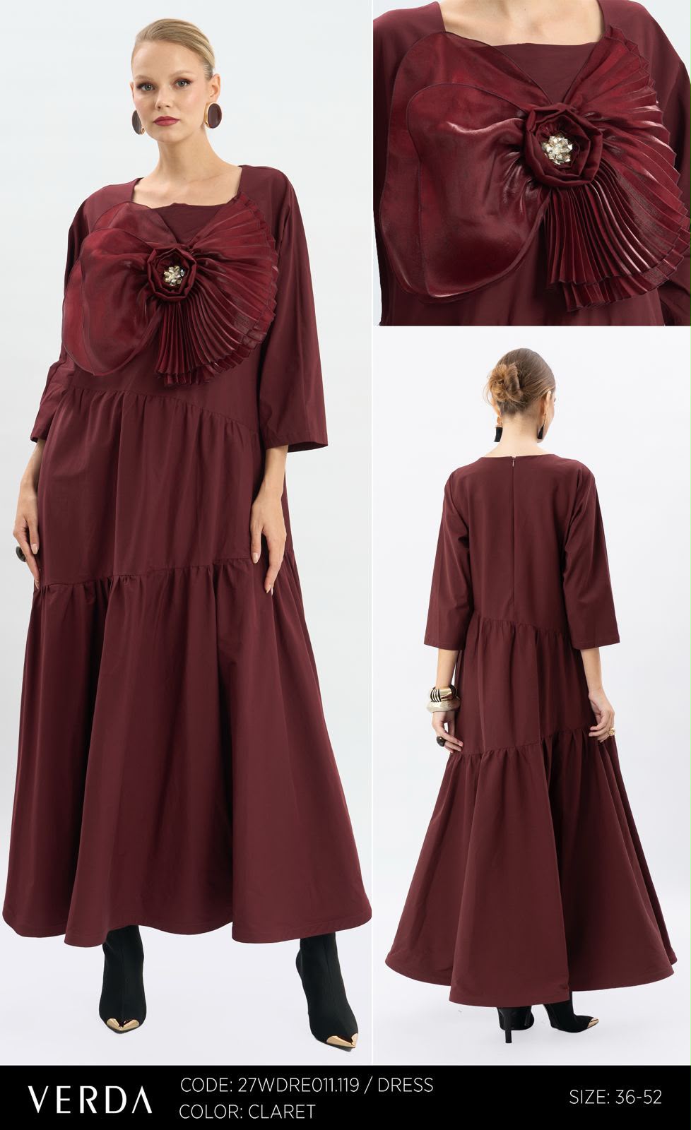 Claret Floral Rosette Statement Maxi Dress