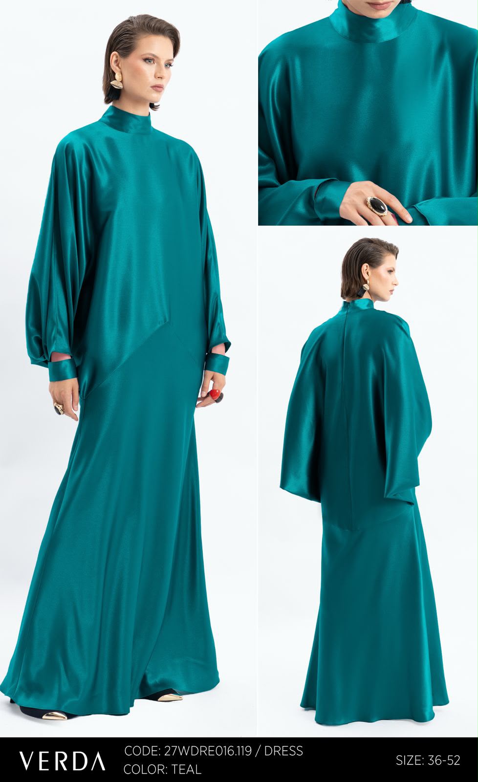 Teal High-Neck Fluid Maxi Dress