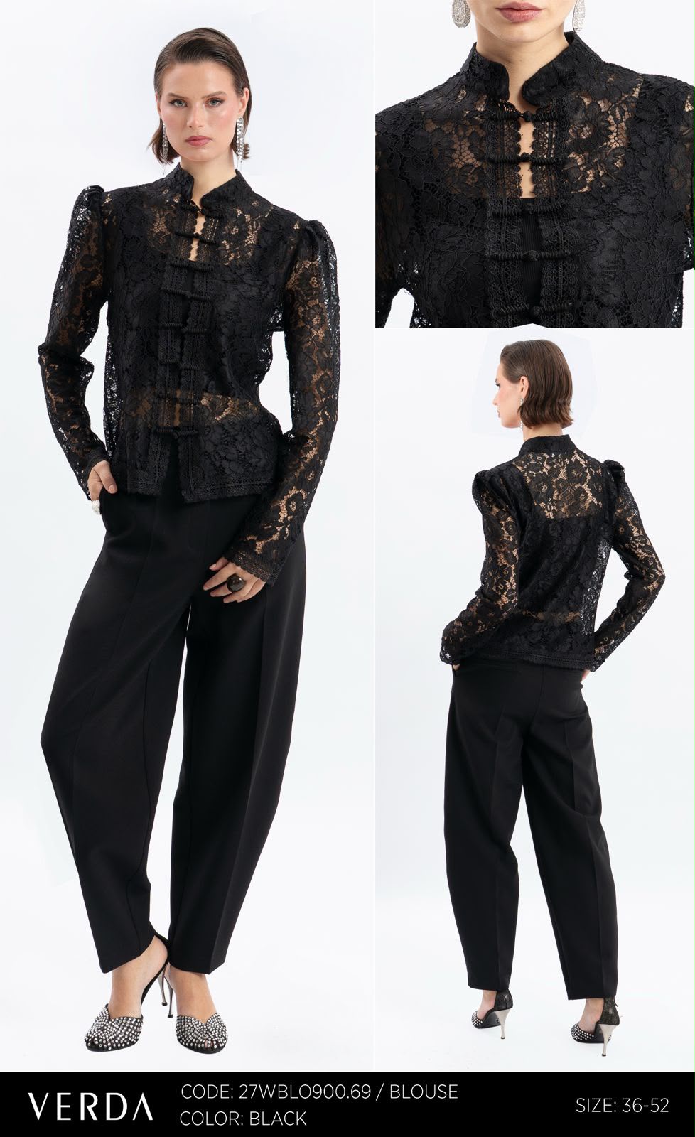 Black Lace High-Neck Statement Blouse