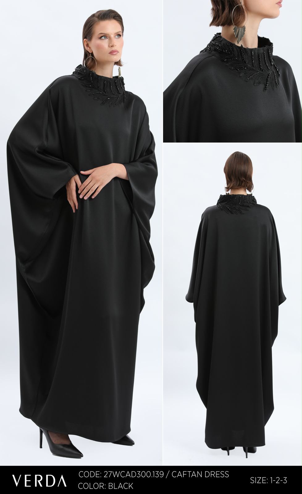 Mink Embellished Neckline Caftan Maxi Dress
