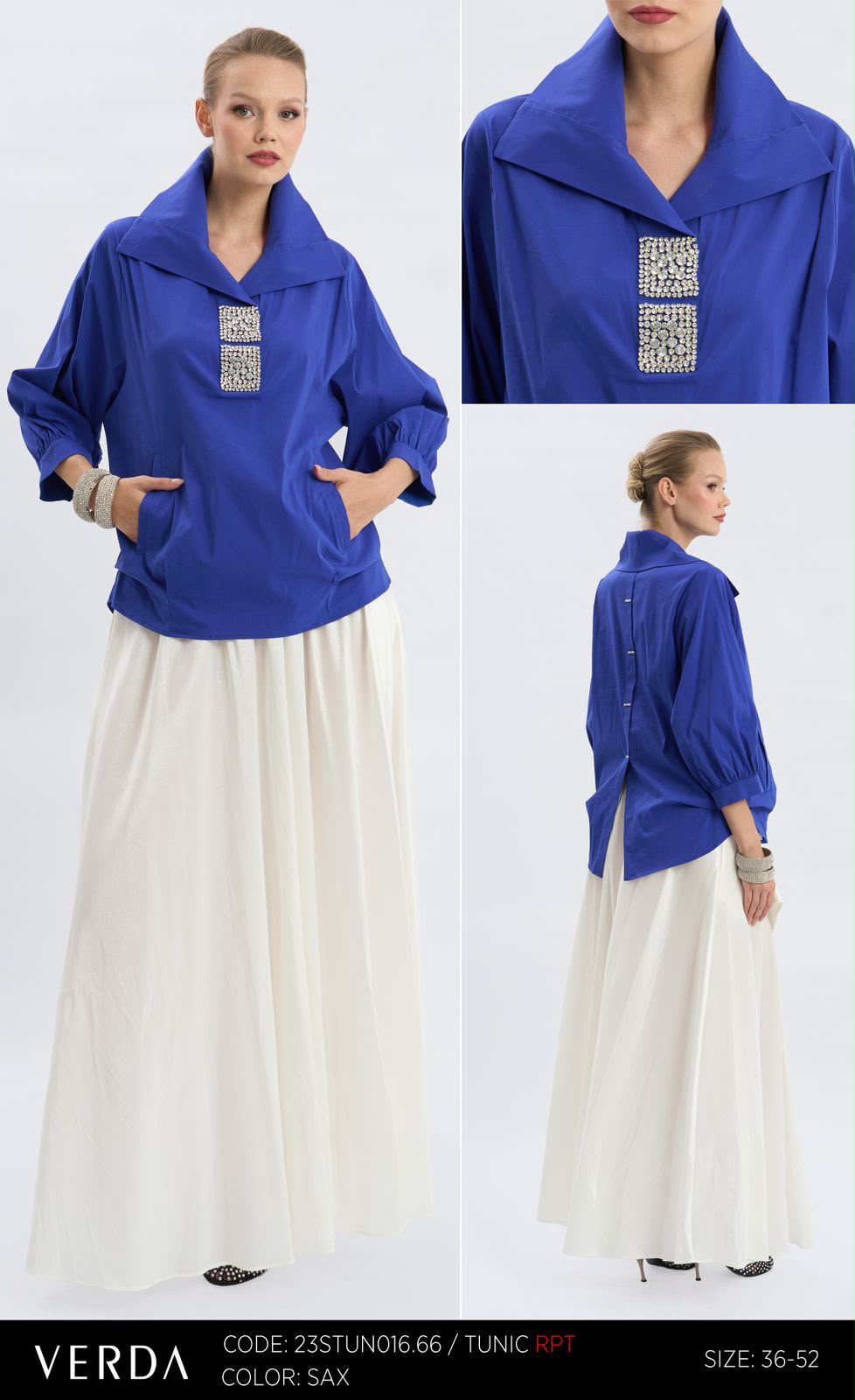 Purple High-Collar Statement Tunic with Embellished Detail
