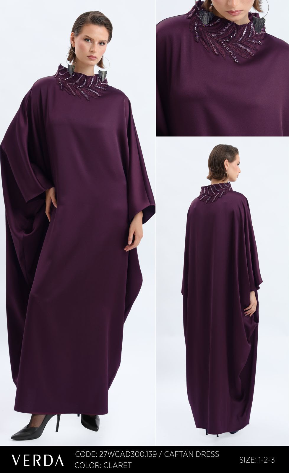 Mink Embellished Neckline Caftan Maxi Dress