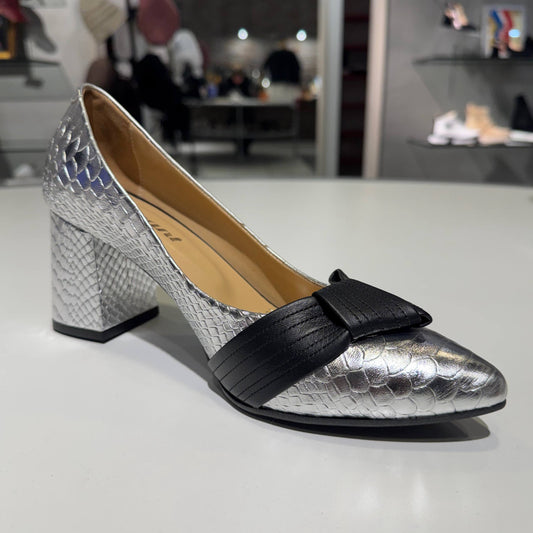 Metallic Pointed-Toe Pump with Front Strap Detail