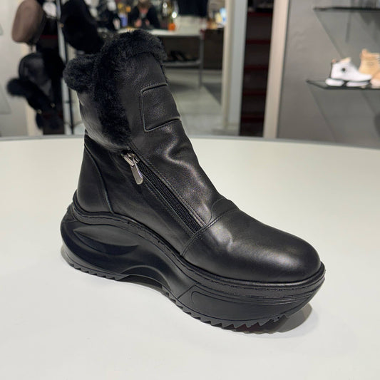 Chunky Ankle Boot with Zip Closure and Shearling Trim