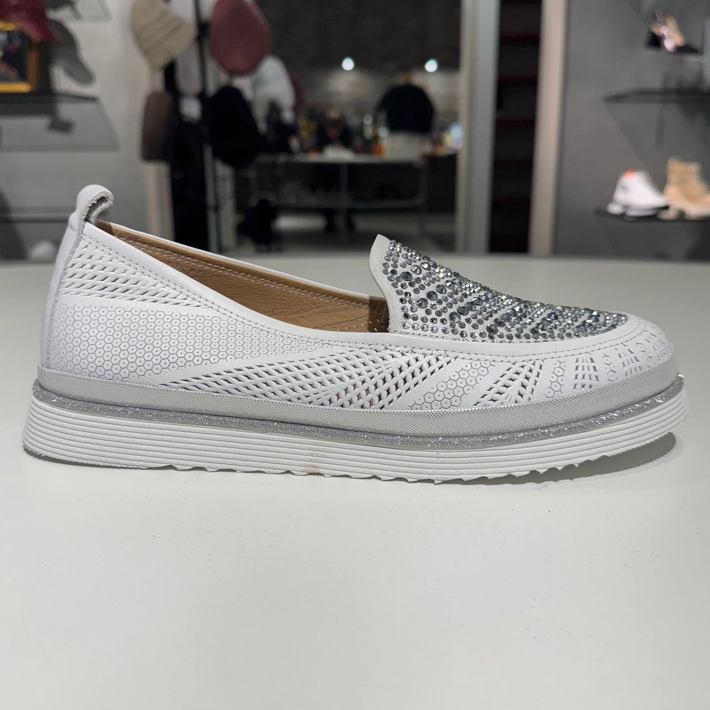 Embellished Slip-On Shoe with Textured Platform Sole