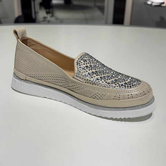 Embellished Slip-On Shoe with Perforated Details