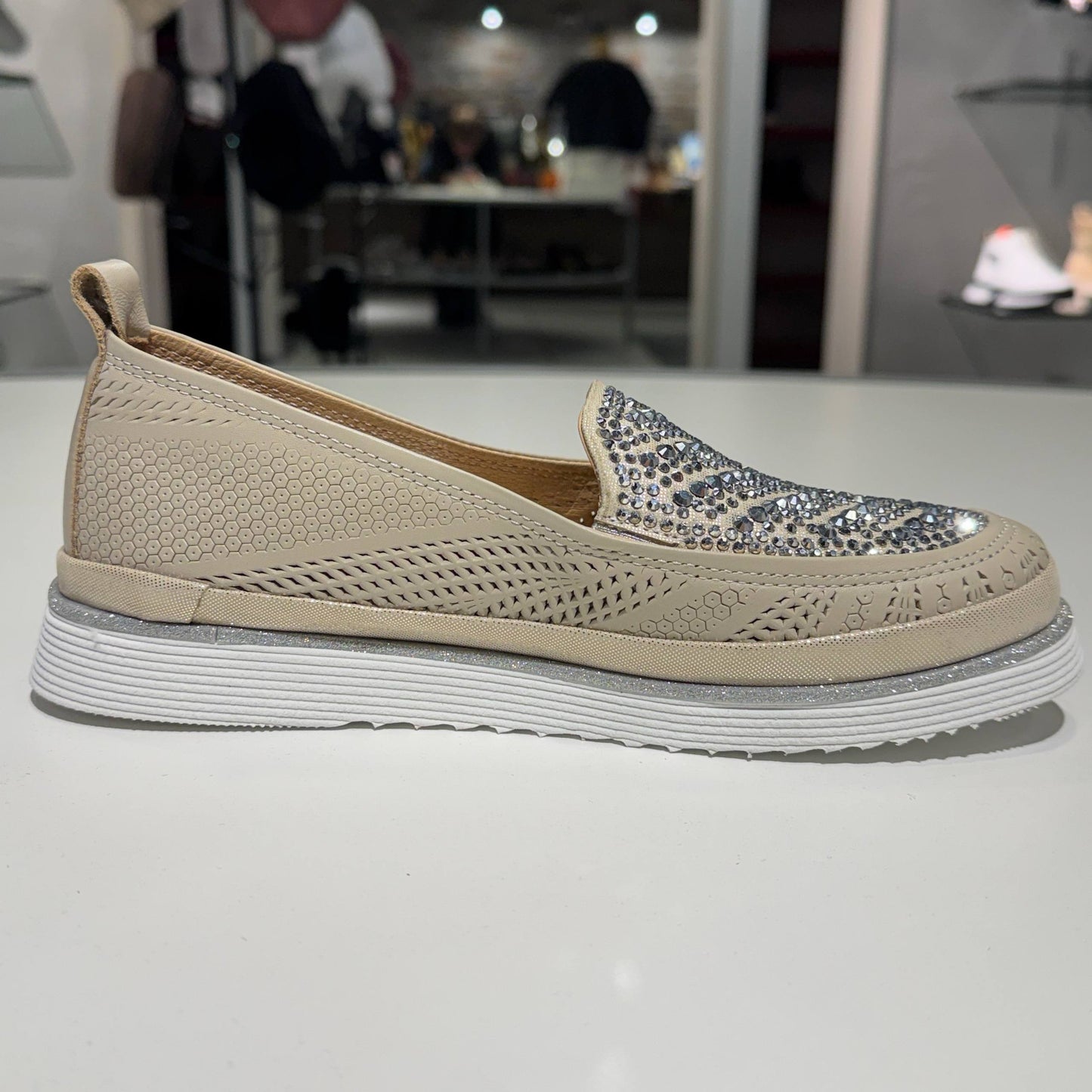 Embellished Slip-On Shoe with Perforated Details