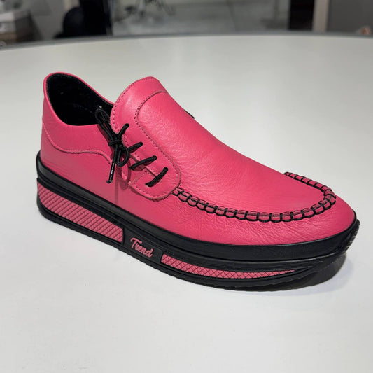 Platform Lace-Up Moc-Toe Shoe in Pink