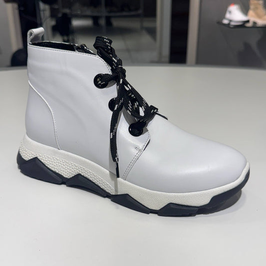 White Lace-Up Ankle Boot with Chunky Sole