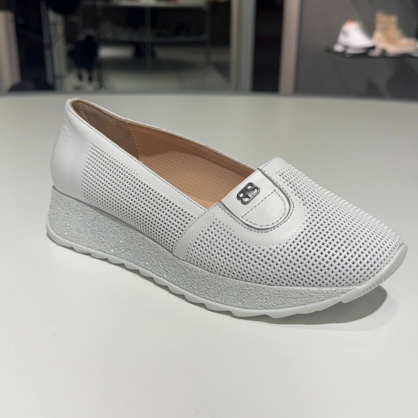 Perforated Slip-On Platform Shoe in White