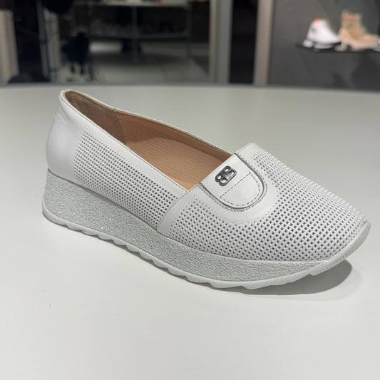 Perforated Slip-On Platform Shoe in White