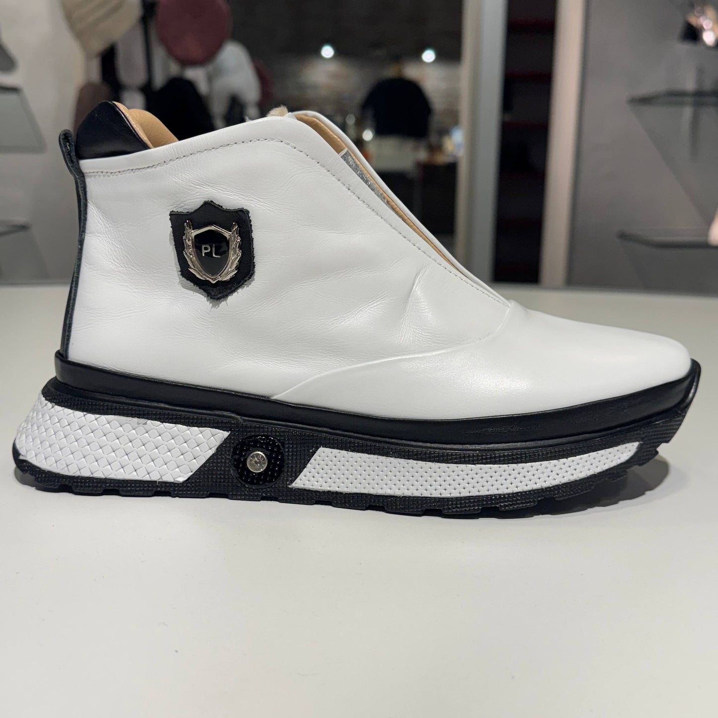 White Platform Ankle Boot with Front Zip Detail