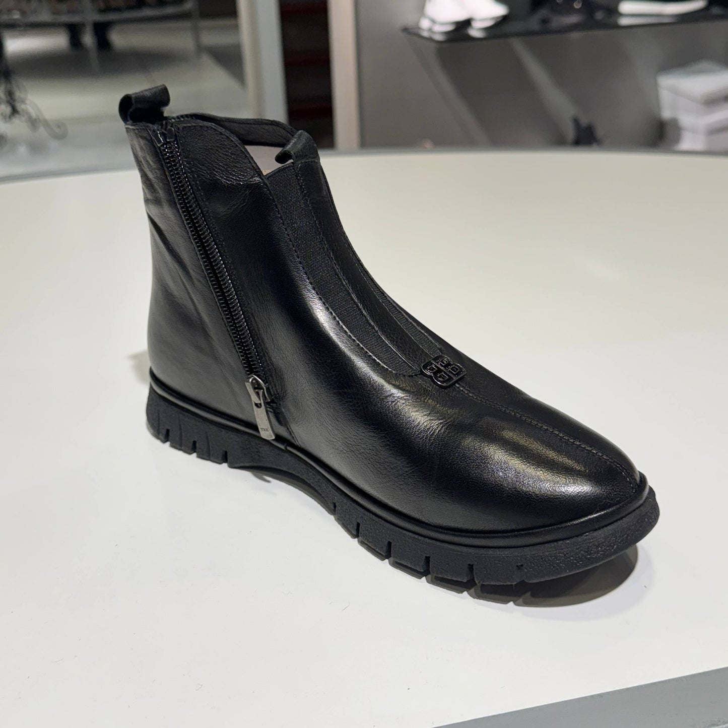 Black Leather Ankle Boot with Side Zip