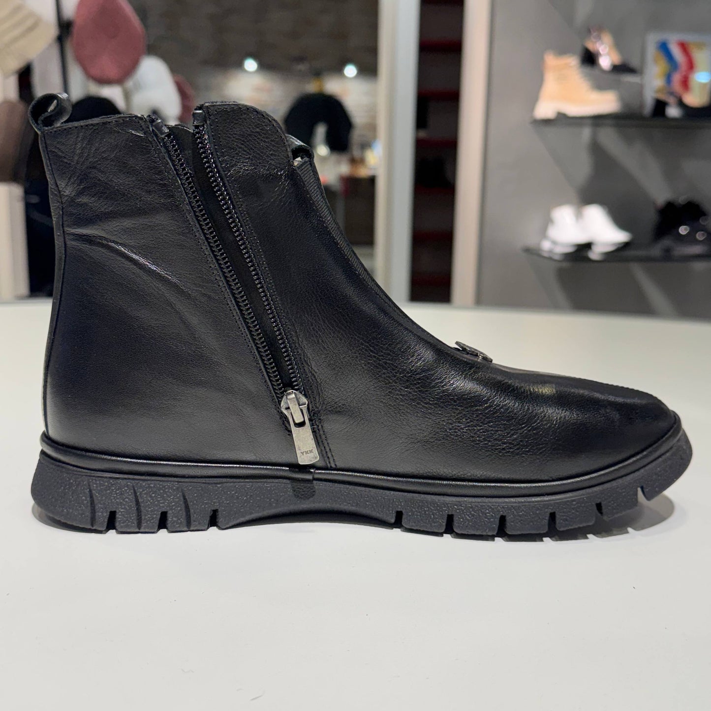 Black Leather Ankle Boot with Side Zip